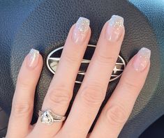 Wedding Guest Nails Glitter, Formal Nail Ideas Short, Cute Nails For Hoco Short, Prom Acrylics Short, Cute Short Prom Nails, Simple Quince Nails Short, Simple Prom Nails Acrylic Short, Short Acrylic Nails Square Simple French Tips Glitter, Dip Nails Glitter Ombre