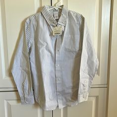 White Base With Light Grey Stripes. Button Down With Pocket. Perfect New Condition - Never Worn. Nwt. Classic Shirt For School In Spring, Shirt With Button Closure For School In Spring, Spring Button-up Shirt For School, Long Sleeve Summer Shirt For School, Long Sleeve Summer School Shirt, Shirt Outfit Men, Jack White, Janie And Jack, Grey Stripes