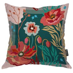 a pillow with flowers and leaves on it