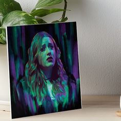 a painting of a woman in green and purple art board print