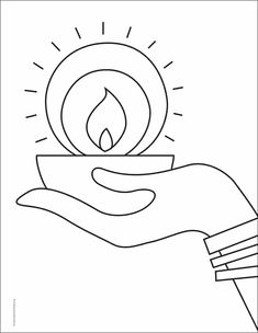 a hand holding a lit candle with the sun above it