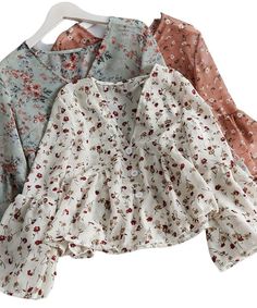 Buy Floral Chiffon Blouse - Shoptery White Floral Print Chiffon Tops, White Chiffon Top With Floral Print, Floral Print Chiffon Tops For Brunch, Spring Bohemian Chiffon Tops, Bohemian Chiffon Tops For Fall, Spring Printed Chiffon Blouse, Egirl Soft, Egirl Clothes, Floral Chiffon Blouse