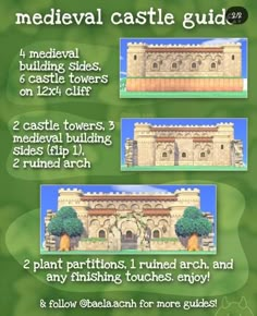 the medieval castle guide is shown in three different stages, including building instructions and how to build it