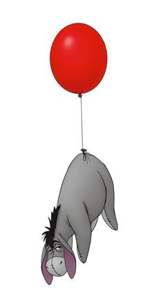 a red balloon is attached to the nose of a cartoon character with an elephant's head