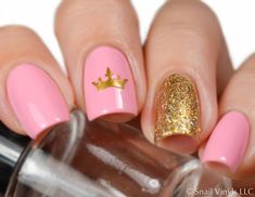 Princess Nail Designs, Crown Nail Art, Princess Nail Art, Crown Nails, Disney Princess Nails, Nail Therapy, French Manicures