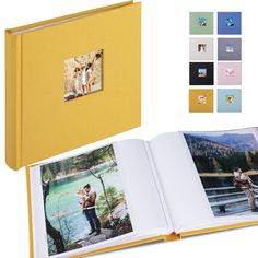 an open photo book with two photos inside