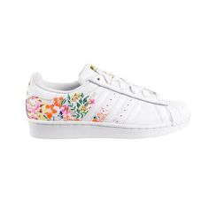 The adidas Superstar shoes have been a fan favorite for more than four decades. These sneakers make a bold statement with a blooming garden of floral graphics across the upper. They're built with a leather upper and the authentic rubber shell toe. adidas 3-Stripes branding on the sides, with perforated detailing Cushioned heel collar Synthetic leather tongue with metallic gold adidas Originals branding and lace-up closure Imported 100% Authentic. White High-top Sneakers With Floral Print, Floral Print High-top Sneakers For Streetwear, Sporty Floral Print Sneakers With Round Toe, Spring Floral Print Sneakers With Round Toe, Floral Print Round Toe Sneakers For Spring, Spring Floral Print Round Toe Sneakers, Spring Custom Sneakers With Gum Sole And Round Toe, Sporty White Sneakers With Floral Print, High-top Floral Print Sneakers For Spring