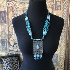 ON SALE Very pretty aqua beaded bohemian statement pendant necklace in excellent vintage condition. Measures 25 inches long and the pendant portion measures 4 1/2 inches long by 2 1/2 inches wide. Very pretty BoHo style jewelry piece. Bohemian Blue Necklace With Large Pendant, Light Blue Beaded Bohemian Necklace, Vintage Turquoise Beaded Necklace With Large Beads, Turquoise Bohemian Beaded Necklace With Large Pendant, Bohemian Turquoise Beaded Necklace With Large Pendant, Blue Bohemian Beaded Necklace With Large Pendant, Bohemian Blue Beaded Necklace With Large Pendant, Bohemian Blue Beaded Necklaces With Large Pendant, Traditional Blue Turquoise Necklace With Large Pendant