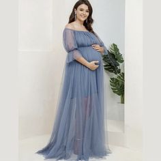 New Hazy Blue Maternity Off Shoulder Ruched Bust Mesh Dress. This Elegant Maternity Dress Features Off Shoulder And Flowy Half Sleeves, Along With A Double Dress For A Contemporary Look That Is Suitable For A Maternity Shoot, Baby Shower, Wedding, Bridesmaid Dress, Formal Event, And So Much More. Fabric Type 100% Polyester Origin Imported Closure Type Zipper Plus Size: 4x (18-20) New In Original Packaging Blue Flowy Maternity Dress, Blue Maternity Maxi Dress For Spring, Blue Maxi Dress For Maternity Wear In Spring, Summer Maternity Blue Dresses, Blue Summer Maternity Wear Dresses, Blue Summer Maternity Dress, Light Blue Maternity Summer Dress, Summer Maternity Light Blue Dress, Light Blue Summer Maternity Dress