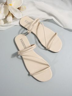 Fashionable Women's Slide Sandals - Lightweight, Breathable, Open Toe, Flat, Casual Summer Shoes With Comfy Insole And Adjustable Strap For Easy Walking Beige Elegant    Plain    Women Shoes, size features are:Bust: ,Length: ,Sleeve Length: Casual Summer Shoes, Trending Flats, Women Flat Sandals, Beige Flats, Sandals Flats, Womens Slides, Womens Sandals Flat, Casual Flats, Summer Shoes