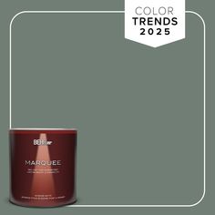 a can of marquee paint next to a white frame with the words color trend 2055 on it