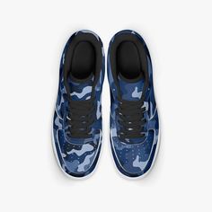 Blue Camo Vegan Leather Shoes, Navy Camouflage Men Women Sneakers Whit – Starcove Fashion Designer Flats, White Sneakers Women, Blue Camo, Casual Design, Casual Flats, Low Top, Sneakers White, Leather Sneakers, Leather Shoes