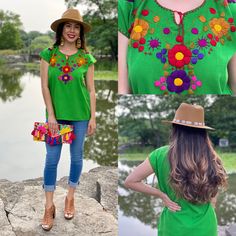 This Beautiful Floral Hand Embroidered Blouse is the perfect Top for Everyday use or a special event. This blouse is hand embroidered by Mexican Artisans and is completely one of a kind! This blouse comes in one size which fits sizes Small and Medium. More Colors Available here: https://www.etsy.com/es/listing/820969974/blusa-floral-bordado-a-mano-blusa-floral?ref=listing_published_alert Bohemian Embroidered Top With Geometric Design For Vacation, Green Bohemian Tops With Intricate Embroidery, Green Bohemian Top With Intricate Embroidery, Bohemian Green Tops With Intricate Embroidery, Bohemian Green Top With Intricate Embroidery, Green Embroidered Top For Summer, Bohemian Embroidered Top For Spring Festival, Bohemian Embroidered Top For Beach With Multicolor Embroidery, Bohemian Embroidered Top For Beach With Geometric Embroidery