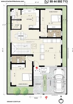 the floor plan for a house with two bedroom and an attached kitchen, living area