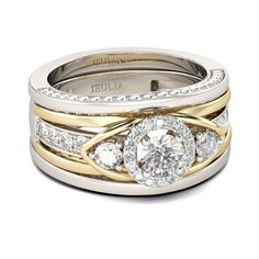 two tone gold and diamond wedding ring set