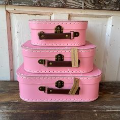 "This listing is for decorative paper suitcases. Available in three different sizes. Great for craft storage, doll clothes and party favors! Approximately: Small (8\" x 6\" x 3\") pink Medium (10\" x 7\" x 3\") pink Large (11.5\" x 8\" x 3.5\") pink Material:  Sturdy cardboard case, antique brass finished metal trims and closure. Faux leather handle" Cardboard Suitcase, Travel Dollhouse, Pink Suitcase, Pig Girl, Paper Bag Gift Wrapping, Christmas Bathroom, Travel Theme Wedding, Gift Cake, Decorative Paper