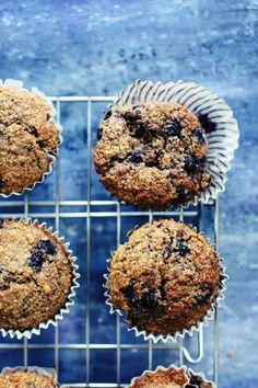 blueberry muffins cooling on a wire rack