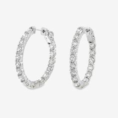 These oval eternity diamond hoop earrings have a unique push-button closure for added security. Look no further for the perfect hoop to accentuate your look. Natural Diamonds: 5.95ctw 14K White Gold Length: 1 1/4 Inches Diamond Hoop Earrings, Push Button, Natural Diamonds, Inside Out, Hoop Earrings, Diamonds, White Gold, Gold, White