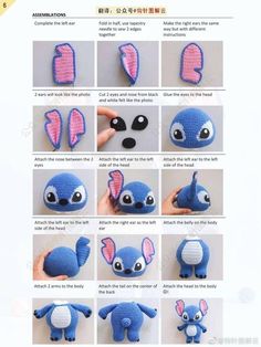 instructions to make an adorable crocheted stitched stuffed animal with eyes and ears