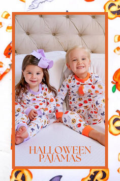 Your little one will enjoy cozy and comfortable nights in our Halloween Print Pajamas with orange trim. These charming pajamas feature a spooky but fun Halloween print. The set includes a warm long-sleeve pajama top and matching pull-on pajama pants, providing the perfect combination of comfort and warmth. Personalize these pajamas with a monogram for an adorable touch! Cute Halloween Outfits, Halloween Pajamas, Print Pajamas, Halloween Prints, Pajama Top, Long Sleeve Pyjamas, Witch Hat, Candy Corn, Cute Halloween