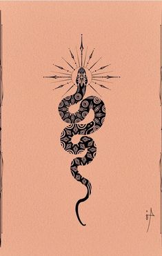 a black and white drawing of a snake on a pink background with the words,