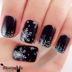 Snowflake Nail Design, Snowflake Nail, Snowflake Nail Art, Finger Nails, Snowflake Nails, Black Nail Designs, Super Nails, Ideas Nails, Trendy Nail Art