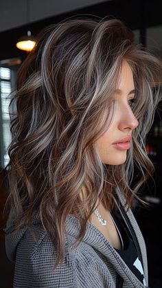 Click to explore more.... . . . . . . . . Rambut Brunette, Grey Hair Transformation, Grey Hair Inspiration, Brunette Hair With Highlights, Silver Hair Color, Dark Hair With Highlights, Blending Gray Hair, Gray Hair Highlights