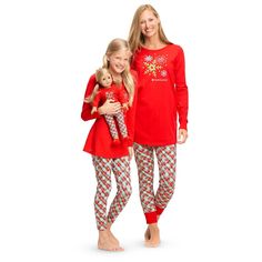 Retired Ag Pj Snowflakes Nwt These Festive Holiday Pjs Are Made For Holiday Fun And Sweet Snowflake Dreams. This Doll & Girls Sets Available At Cape Cod Fashionista Items Sold Separately Doll Includes: A Cozy Long-Sleeved Top With A Large Embroidered Snowflake And Smaller Glittery Snowflake Graphics On The Front A Soft Pair Of Knit Leggings With A Plaid-And-Snowflake Print Fleece Slippers A Pair Of Red Terry Hairbands Women's Top And Knit Leggings American Girl Doll Julie, Fleece Slippers, Reindeer Pajamas, Holiday Pjs, Girls Holiday, Christmas Pajama Set, Family Christmas Pajamas, American Girls, Girls Stripes