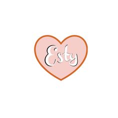 an orange and pink heart with the word esty written in cursive font