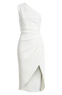 Alluring angles shape the silhouette of a crepe cocktail dress that will get glasses raised in tribute. 37" to 47 1/2" length (size Medium) Hidden side-zip closure One-shoulder neck Sleeveless Partially lined 95% polyester, 5% spandex Hand wash, dry flat Imported Formal Dress With Fitted Bodice And Asymmetrical Hem, Pre-draped Asymmetrical Midi Dress For Dinner, Chic Dresses With Fitted Bodice And Asymmetrical Hem, Elegant One-shoulder Mini Dress With Ruched Bodice, Pre-draped Asymmetrical Cocktail Midi Dress, Fitted Pre-draped Asymmetrical Cocktail Dress, Evening Mini Dress With Ruched Bodice And Asymmetrical Shape, Elegant Ruched One Shoulder Dress For Dinner, Asymmetrical Midi Dress With Fitted Bodice For Cocktail