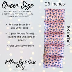 the queen size pillow case is shown with instructions to make it look like they have been made