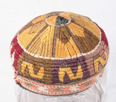 Vintage Hat Uzbekistan Central Asia tribal by SOrugsandtextiles Traditional Woven Hats For Festivals, Bohemian Ceremonial Cap Hat, Bohemian Cap Hats For Ceremonial Occasions, Bohemian Ceremonial Cap, Bohemian Cap For Ceremonial Occasions, Vintage Beanie Hats For Festivals, Traditional Ceremonial Hat With Curved Brim, Central Asia, Silk Velvet