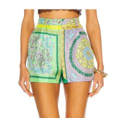 Versace Barocco Tailored Short Versace Shorts, Tailored Shorts, Versace, Blue Green, High Waist, Color Blue, High Waisted, Womens Shorts, Green