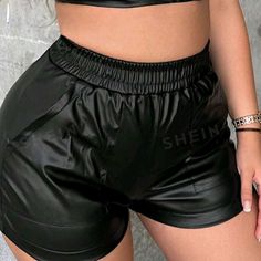 Shein Elastic Black Leather Shorts Nwt Size Large Measurements Length 13 1/2 Waise 29-41 Leave Comments Below Casual Stretch Faux Leather Bottoms, High Waist Black Faux Leather Shorts, Black High Waist Faux Leather Shorts, Casual High Waist Faux Leather Bottoms, Casual Faux Leather Shorts For Night Out, Night Out Faux Leather Shorts With Pockets, Casual Faux Leather Bottoms For Summer, Casual Black Faux Leather Bottoms, Casual Faux Leather Bottoms