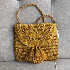 Brand New With Tag! Never Used! Summer Yellow Crossbody Bag, Yellow Crochet Bag With Adjustable Strap For Beach, Yellow Casual Crochet Bag With Adjustable Strap, Yellow Crochet Beach Bag With Adjustable Strap, Casual Yellow Crochet Bag With Adjustable Strap, Travel Shoulder Bag In Yellow Woven Design, Yellow Woven Shoulder Bag For Travel, Vacation Yellow Shoulder Bag With Adjustable Strap, Beach Crochet Bag With Adjustable Strap In Yellow