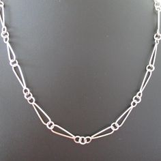 Unique Light Weight Handmade Sterling Silver Link Chain Necklace 18 Inches in Length.  Each link is approximately 1 inch long by 1/4 inch wide and linked together with jump rings and or oval sterling silver chain.  Each link is soldered.   All items in my shop are handmade by me in my home workshop in Allenton, PA.  I use .925 sterling silver, .935 argentium silver, and .999 fine silver, which are the US standards.   Your chain will be shipped in a gift box, perfect to give as a gift, or keep fo Classic Silver Necklace With Hook And Links, Sterling Silver Link Chain Necklace, Handmade Chain Jewelry, Handmade Chains, Chain Link Necklace Silver, Silver Link Chain, Handmade Chain, Resin Ideas, Inspo Pics