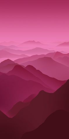 an abstract pink and purple landscape with mountains in the background, as well as a bird's eye view