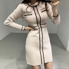 Slim and foreign style knitted dress - Trendha Neck Bandage, Elegant Ladies, Ladies Dresses, Korean Dress, Knitted Dress, Dress Picture, Cheap Dresses, Above Knee, Elegant Woman