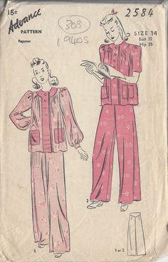 Vintage Pajama, Celana Jogger Wanita, Blithe Spirit, Vintage Pajamas, Pajama Pattern, Lingerie Vintage, Motif Vintage, Couture Vintage, Pajama Party