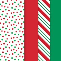 four different christmas patterns with red, green and white stripes