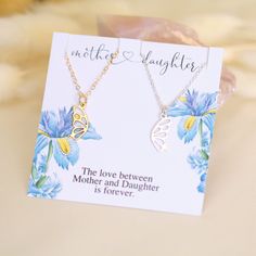 Mother Daughter Necklace, Gold Silver Butterfly Necklace, Unique Mothers Day Necklace, Birthday Gift for Mom, Long Distance Gift for Mum Other Mother / Daughter Gifts ideas: https://www.etsy.com/shop/JewelleryJKW/items?section_id=21203374 A B O U T : Set of Two Necklaces is made with a 18K Gold Filled Stainless Steel Chain and Tiny 24K Gold Plated Sterling Silver Wing Charm.  The Butterfly Wing measures 15 x 6mm. The length of the necklace is to be chosen from; the available lengths are 15, 16, Distance Gifts, Mother Daughter Necklace, Mother Daughter Gifts, Long Distance Gifts, Daughter Necklace, Silver Wings, Butterfly Necklace, Mom Birthday Gift, Daughter Gifts