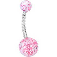 14 Gauge (1.6mm), 7/16" (11mm), 316L Surgical Grade Stainless Steel Twisted Curved Barbell, 5mm-8mm Acrylic Ball Ends Clearly Coiled Pink Glitter Explosion Twisted Belly Ring Once you see this 14 gauge belly button ring you'll say "Wow, that is twisted!"....but in the best possible way! This 7/16" navel ring is made with a durable 316L surgical grade stainless steel twisted curved barbell. It has a 5mm top ball end and an 8mm bottom ball end. The barbell has a coiled appearance instead of the ty Glitter Explosion, Belly Piercing Jewelry, Jewelry Promotion, Navel Jewelry, Dangle Belly Rings, Navel Ring, Tongue Rings, Belly Piercing, Belly Button Ring