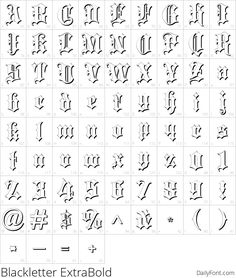 an old english alphabet with the letters and numbers on it, all in different styles