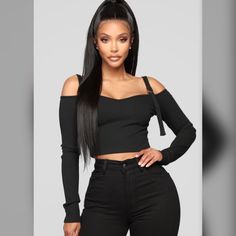 Fashion Nova Black Off-The-Shoulder Top Size Small Long Sleeve Super Cute With Any Outfit! New, Never Worn. Buckle Top, Fashion Nova Tops, Hack Tool, Fashion Nova, Shoulder Top, Off The Shoulder, Women's Fashion, Super Cute, Buckle