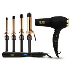 Hot Tools Signature Series Gold Curling Iron/Wand - 1 ¼, Multi-Colored Curls With 1 1/2 Inch Curling Iron, Hot Tools Professional Curling Iron, 1.5 Curling Iron Curls, .75 Inch Curling Iron Curls, Salon Gold, Salon Blowout, Hair Tool Set, Curling Wand Set, Ceramic Flat Iron