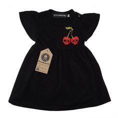 Black Cherry Skull Printed Baby Dress - Etsy Cotton Dresses With Graphic Print In Cute Style, Cute Summer Dresses With Graphic Print, Casual Cotton Cherry Print Dress, Casual Cotton Dresses With Cherry Print, Casual Cherry Print Dress, Casual Cotton Dress With Cherry Print, Casual Short Sleeve Halloween Dress, Fitted Skull Print Dress For Spring, Fitted Skull Print Dresses For Spring