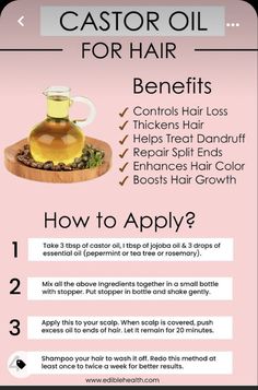 Benefits Of Castor Oil, Healthy Natural Hair Growth, Hair Growth Secrets, Hair Growing Tips, Homemade Hair Products