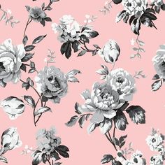 black and white flowers on a pink background