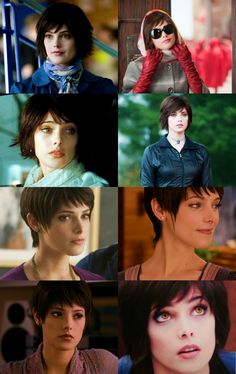 many different pictures of the same person with their hair in various styles and colors, including one