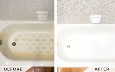 before and after pictures of a bathtub remodel